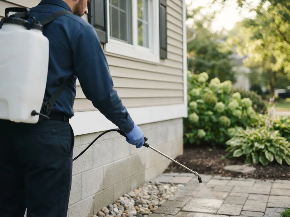 Pest control technician inspecting a home in Portland, CT